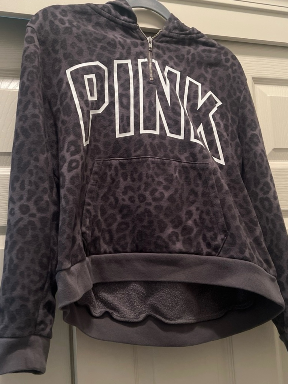 PINK Victoria's Secret Charcoal Leopard Half-Zip Hoodie